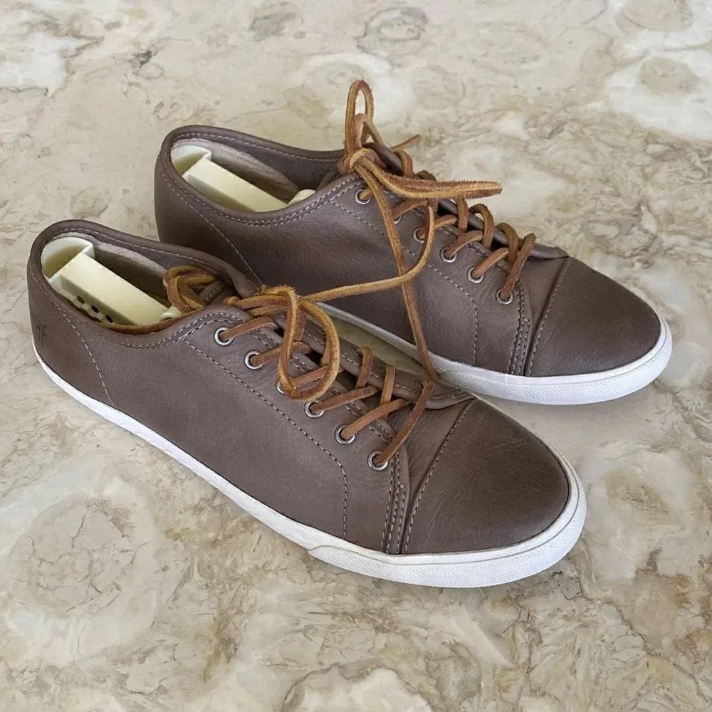 Frye Mindy Low Cut Grey Leather Sneakers